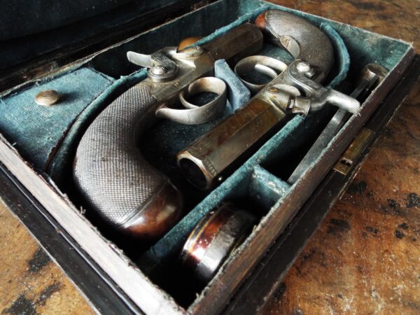 19th Century Cased Pair Of Manstopper Pocket Pistols By Askey