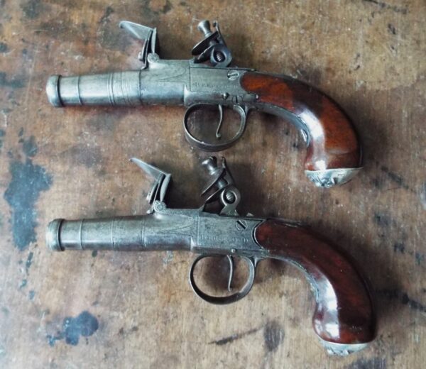 Flintlock Queen Anne Period Cannon Barrel Pocket Pistols - Image 4