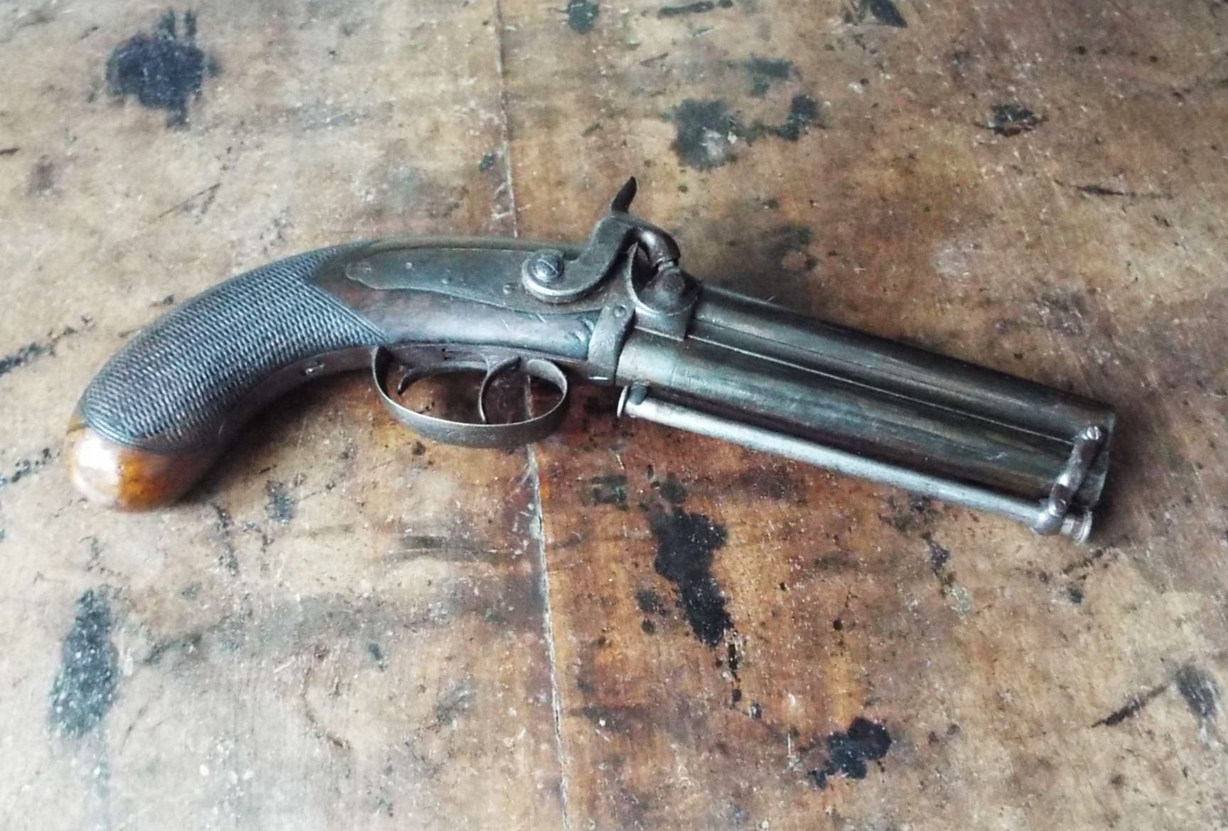 19th century o/u Double Barrel Percussion Pistol by Blake - Image 3