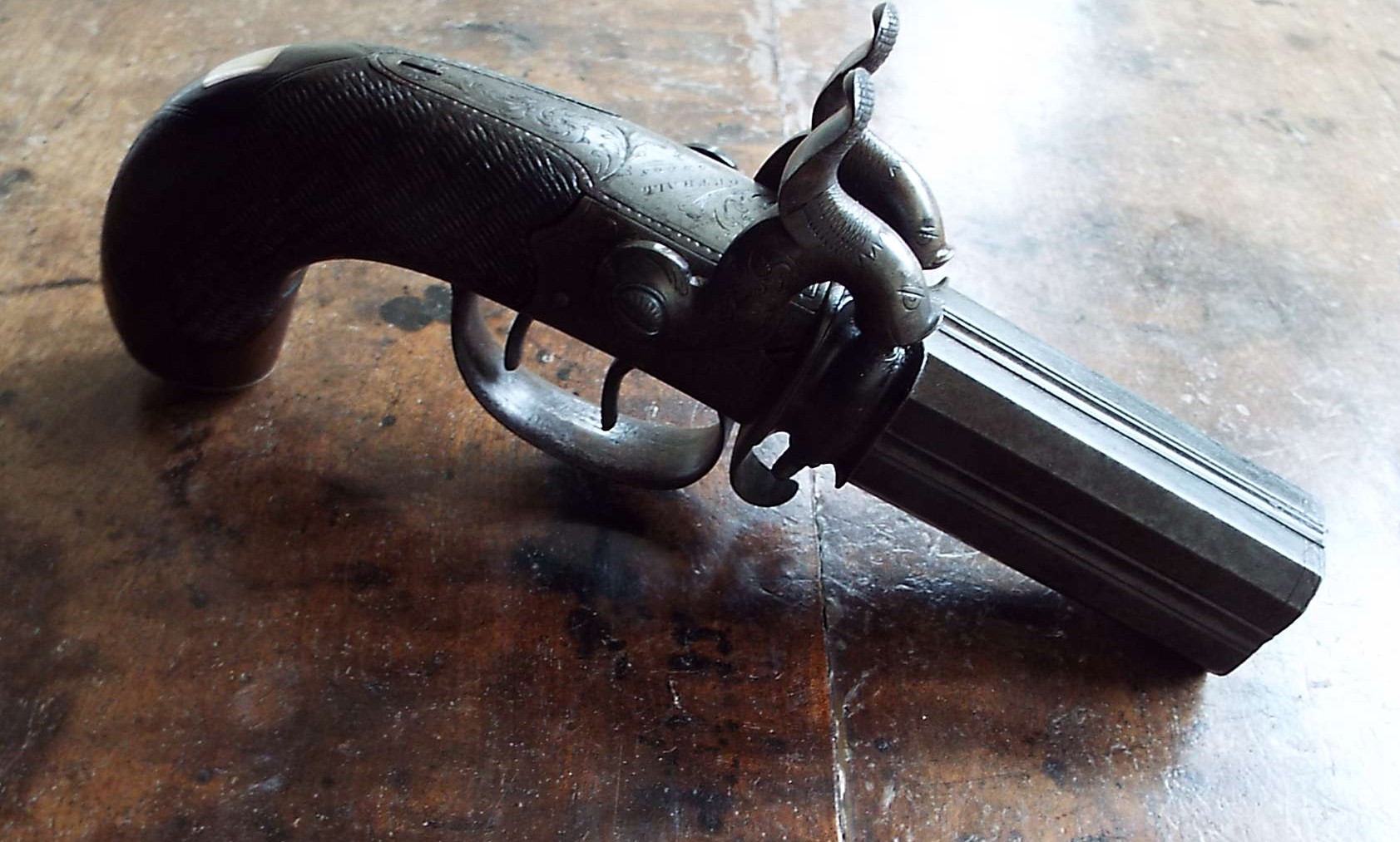 19th Century Four Barrel Turn-over Overcoat Pistol - Image 5