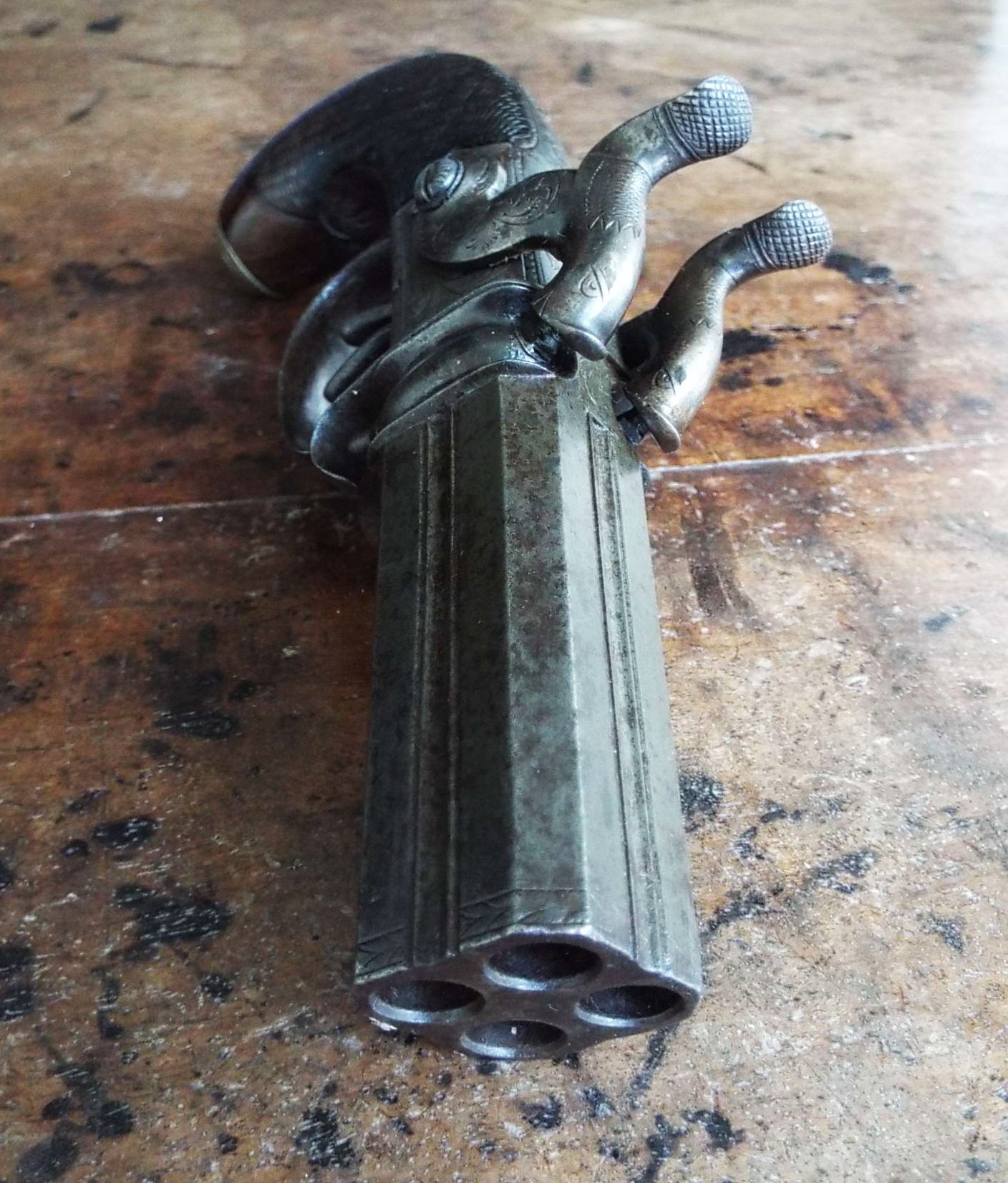 19th Century Four Barrel Turn-over Overcoat Pistol