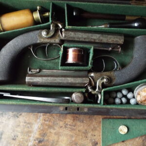 Cased Double Barrel Traveling Pistols By Dougall of Glasgow
