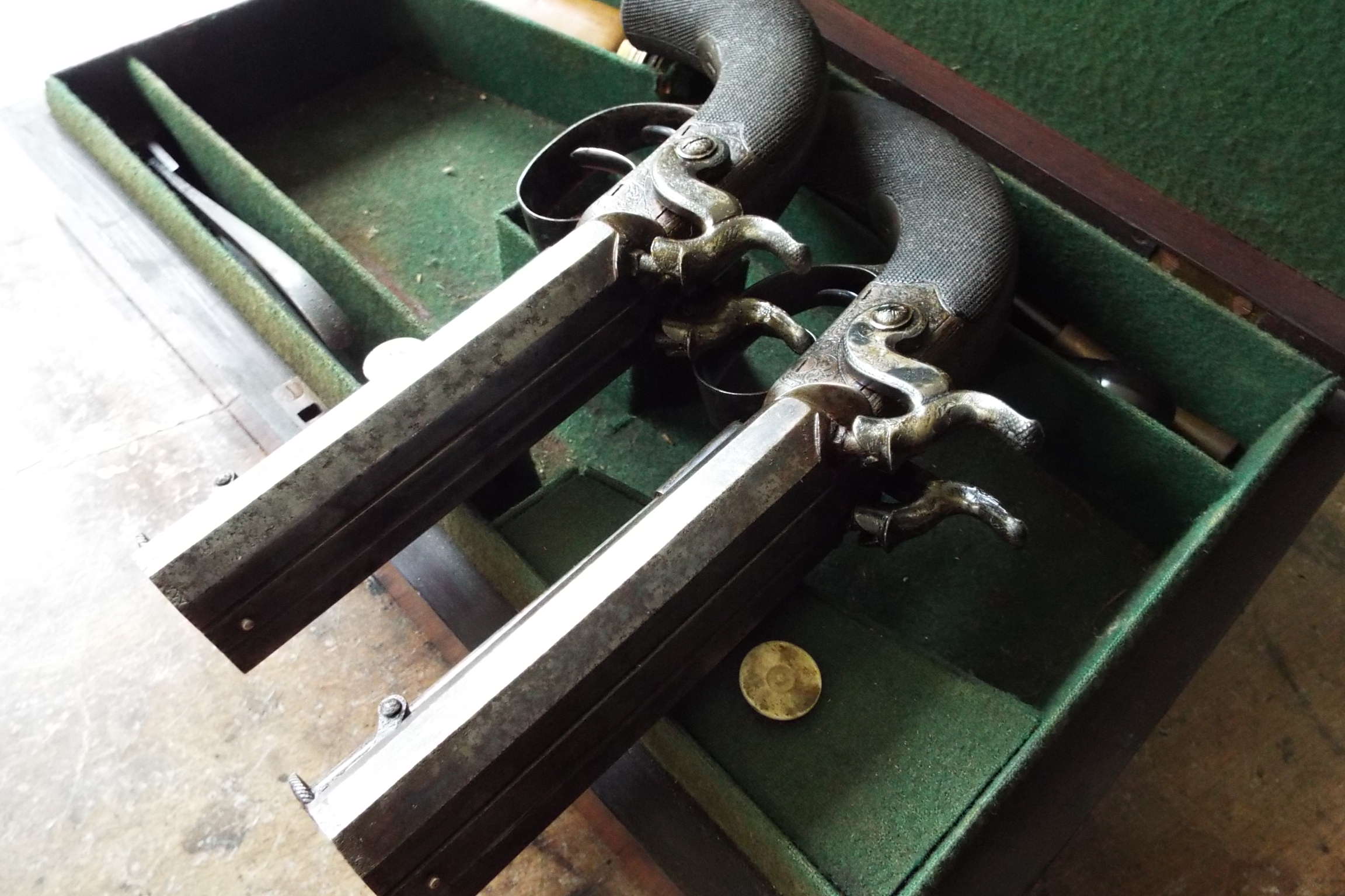 Cased Double Barrel Traveling Pistols By Dougall of Glasgow - Image 7